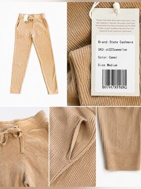 State Cashmere Camel Ribbed Cashmere Jogger Pants NWT Medium